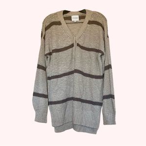 Pink Rose tan & brown striped half-button down oversized Knit Fall Sweater sizeM